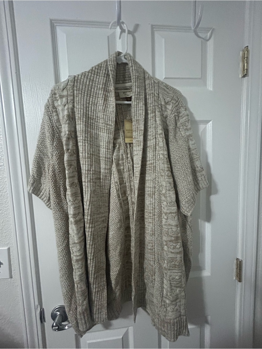 Sonoma Beige Open-Front Cable Knit Cardigan
